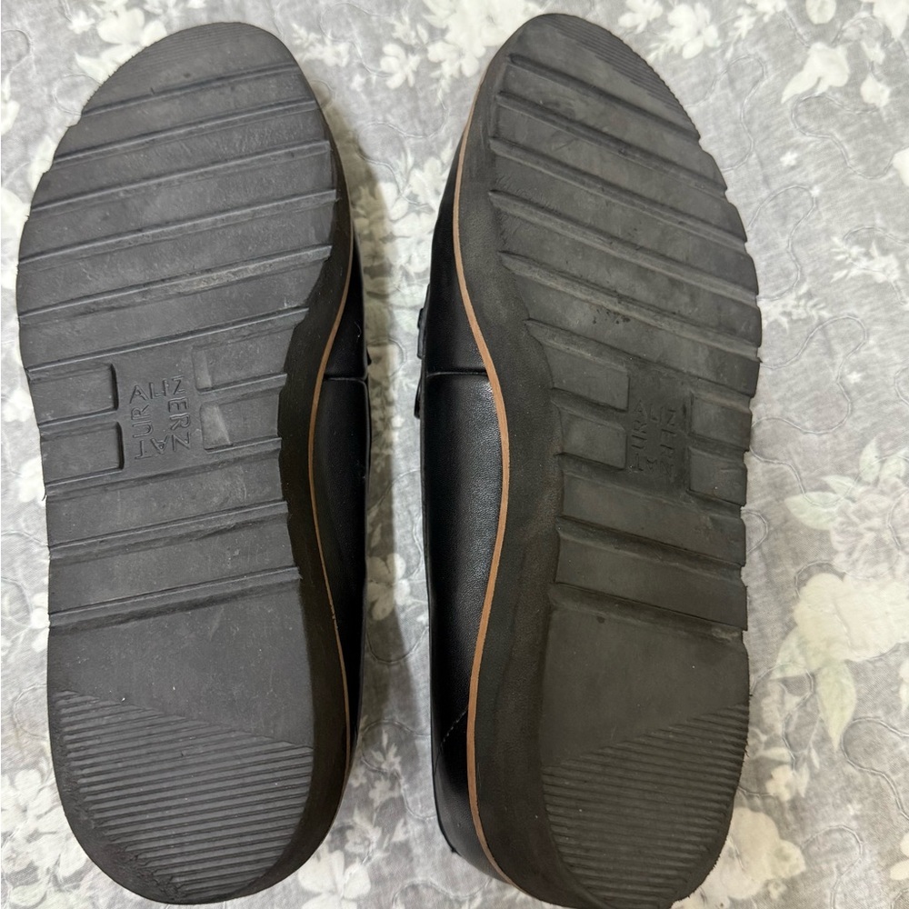 Naturalizer Black Leather Loafers with Gold Accent - Picture 5 of 10